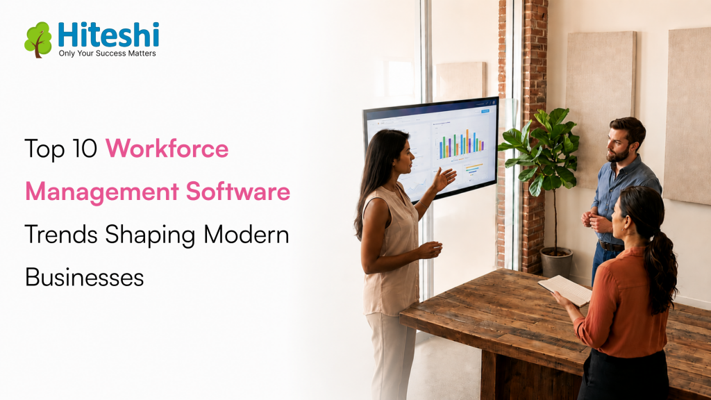 Businesses using AI-powered workforce management software dashboard for employee scheduling and workforce planning.